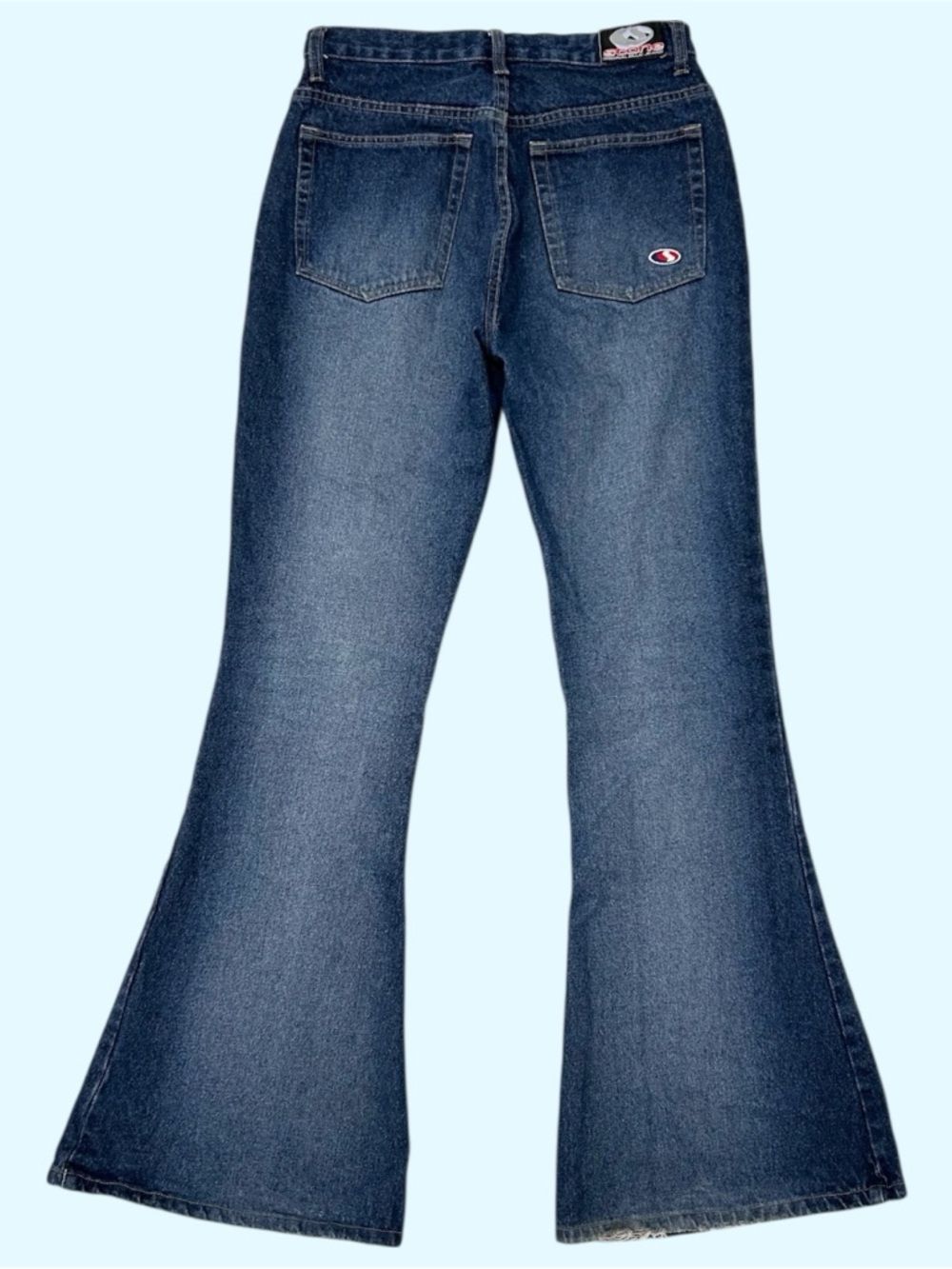 Vintage 90s Stone Original Blue Jeans Mega Flare Denim Size 9 Actual: 28x33